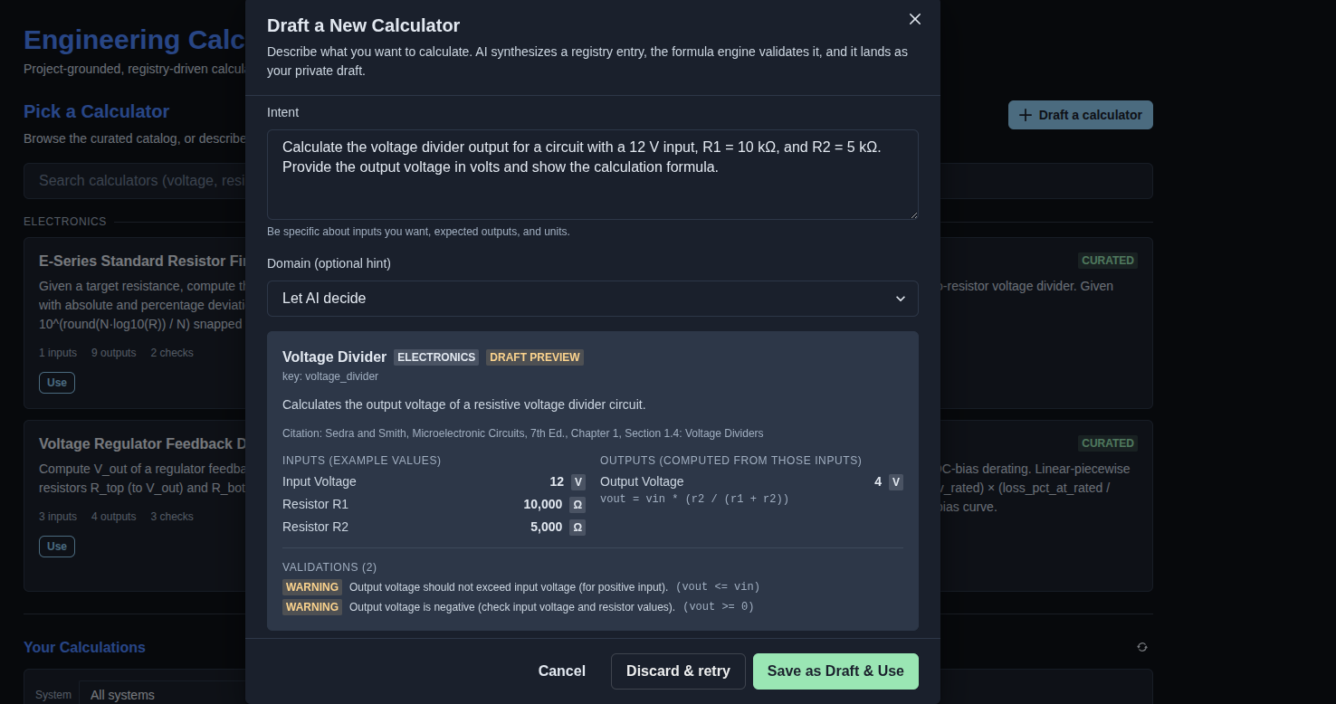 Draft calculator preview